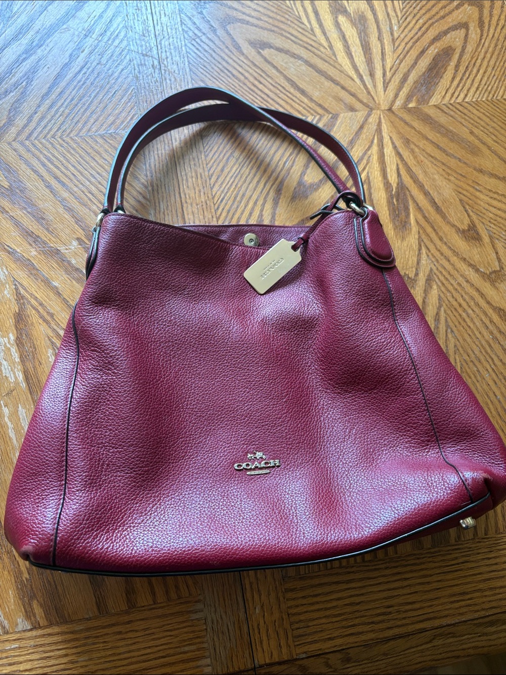 Coach Pebbled Leather Shoulder Bag in Burgundy